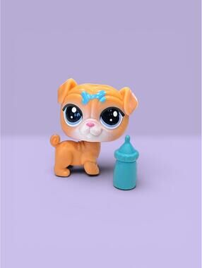 Littlest Pet Shop Orange Greer Pug Lucky Pets Fortune LPS with Bottle Accessory